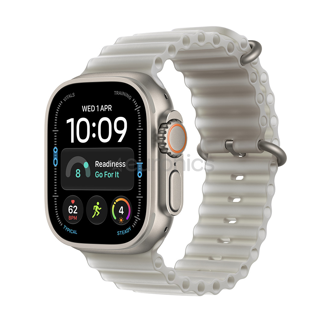 Apple Watch Ultra 4, 49 mm, Ocean Band, dabīga titāna / caurspīdīgi pelēka - Viedpulkstenis