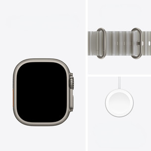 Apple Watch Ultra 4, 49 mm, Ocean Band, dabīga titāna / caurspīdīgi pelēka - Viedpulkstenis