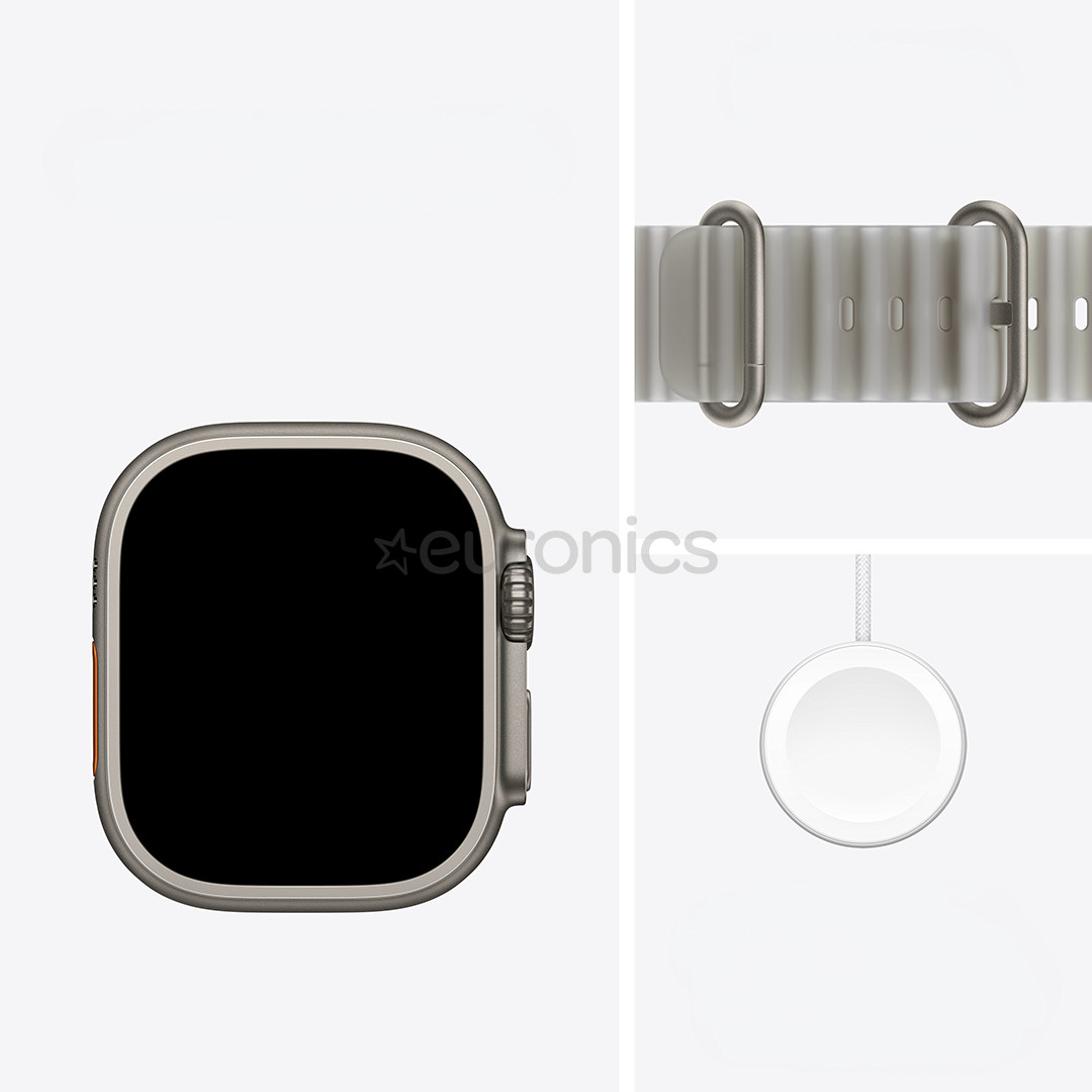 Apple Watch Ultra 4, 49 mm, Ocean Band, dabīga titāna / caurspīdīgi pelēka - Viedpulkstenis