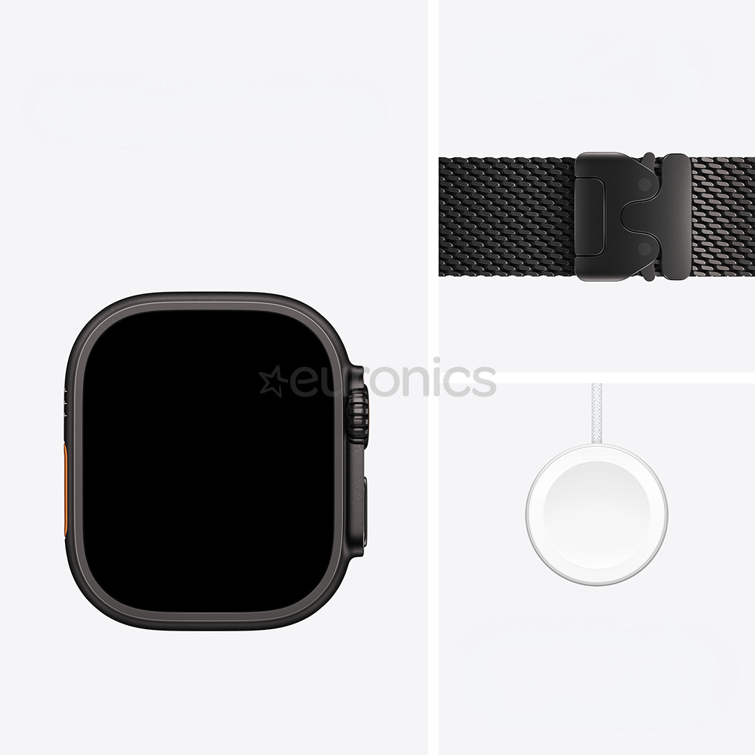 Apple Watch Ultra 4, 49 mm, Titanium Milanese Loop, M, melna titāna - Viedpulkstenis