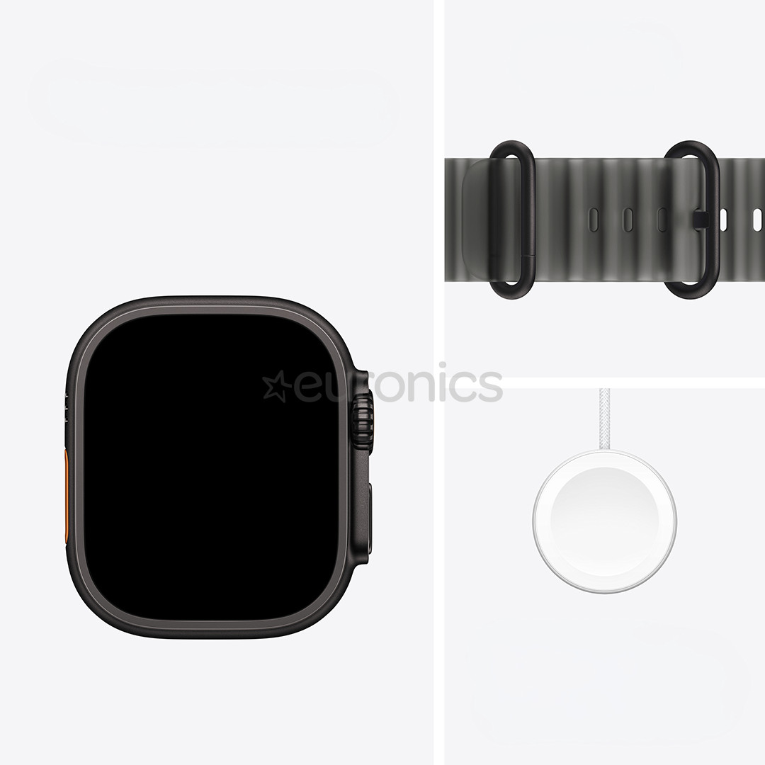 Apple Watch Ultra 4, 49 mm, Ocean Band, melna titāna / caurspīdīgi melna - Viedpulkstenis