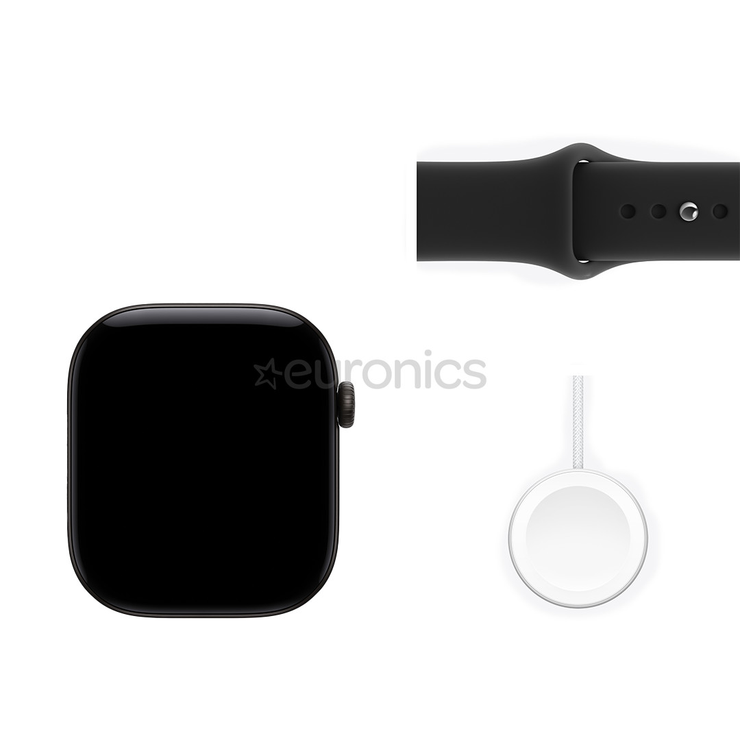 Apple Watch 12, 42 mm, GPS, alumīnijs, sport band, S/M, melna - Viedpulkstenis