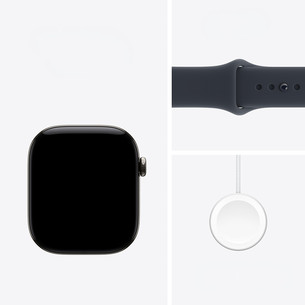 Apple Watch 12, 46 mm, GPS + Cellular, titāns, sport band, M/L, titāna / tumši zila - Viedpulkstenis