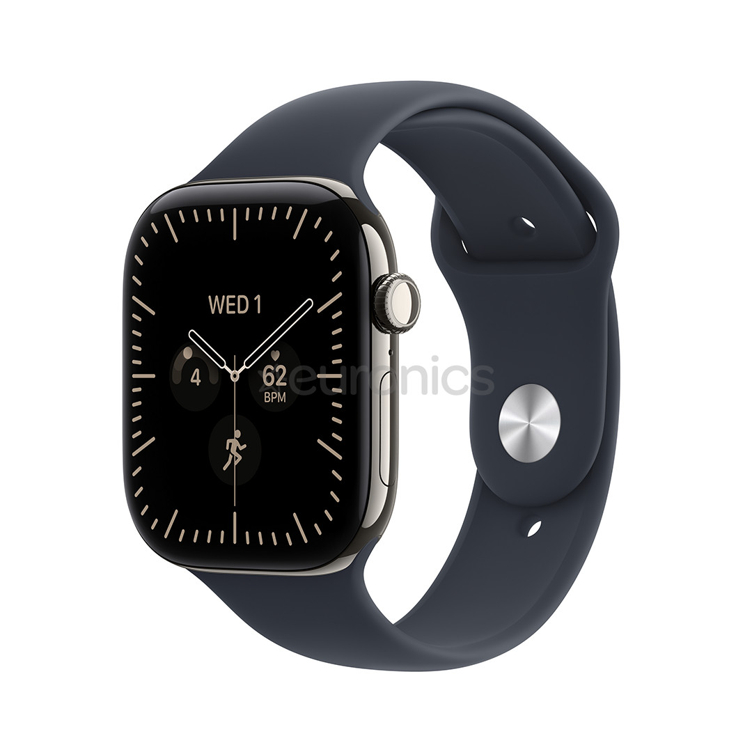Apple Watch 12, 42 mm, GPS+5G, titāns, sport band, M/L, titāns / tumši zila - Viedpulkstenis