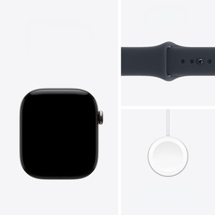 Apple Watch 12, 42 mm, GPS+5G, titāns, sport band, S/M, titāns / tumši zila - Viedpulkstenis
