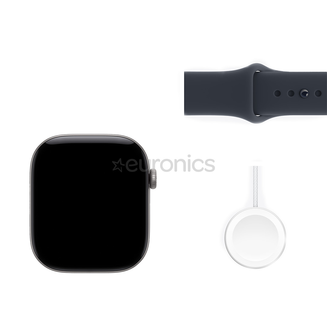 Apple Watch 12, 42 mm, GPS, alumīnijs, sport band, M/L, tumši pelēka / tumši zila - Viedpulkstenis