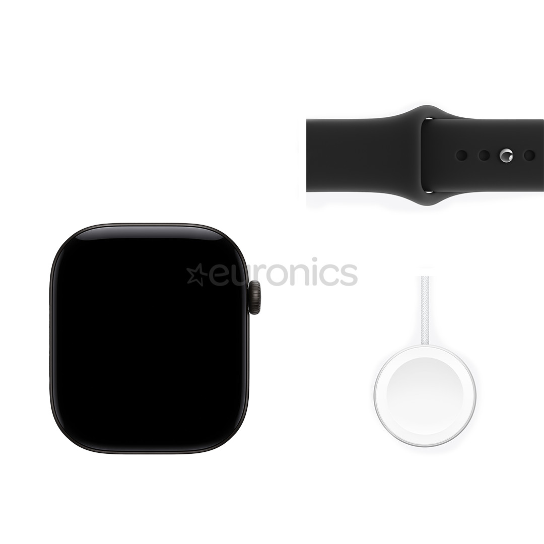 Apple Watch 12, 46 mm, GPS, alumīnijs, sport band, M/L, melna - Viedpulkstenis