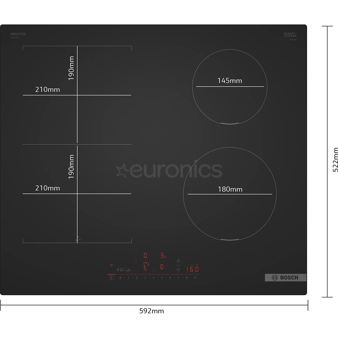 Bosch Series 6, width 59.2 cm, frameless, matte black - Built-in induction hob