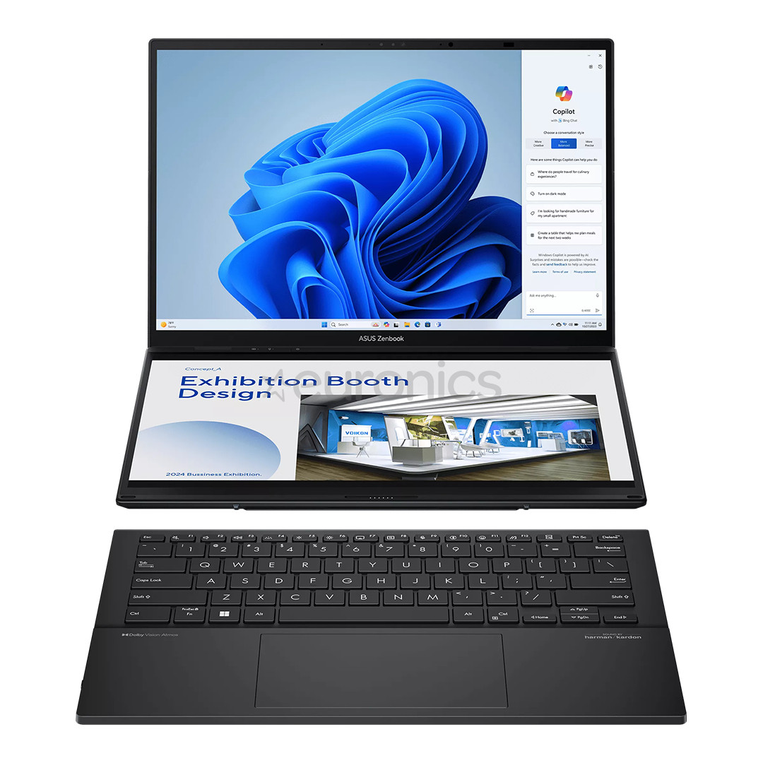 Asus Zenbook Duo OLED, 14'', WUXGA, OLED, Ultra 7, 16 GB, 1 TB, ENG, tumši pelēka - Portatīvais dators