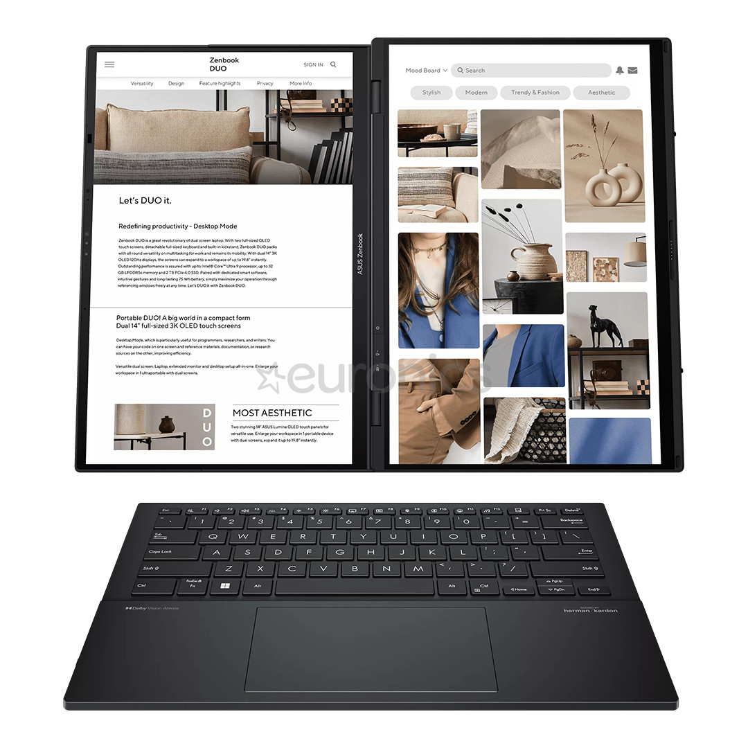 Asus Zenbook Duo OLED, 14'', WUXGA, OLED, Ultra 7, 16 GB, 1 TB, ENG, tumši pelēka - Portatīvais dators
