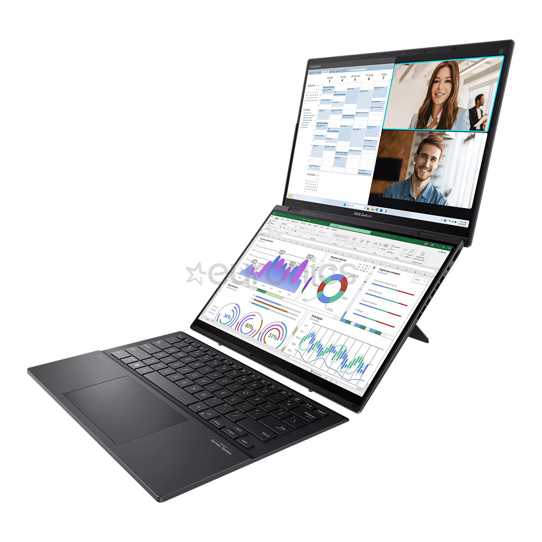 Asus Zenbook Duo OLED, 14'', WUXGA, OLED, Ultra 7, 16 GB, 1 TB, ENG, tumši pelēka - Portatīvais dators