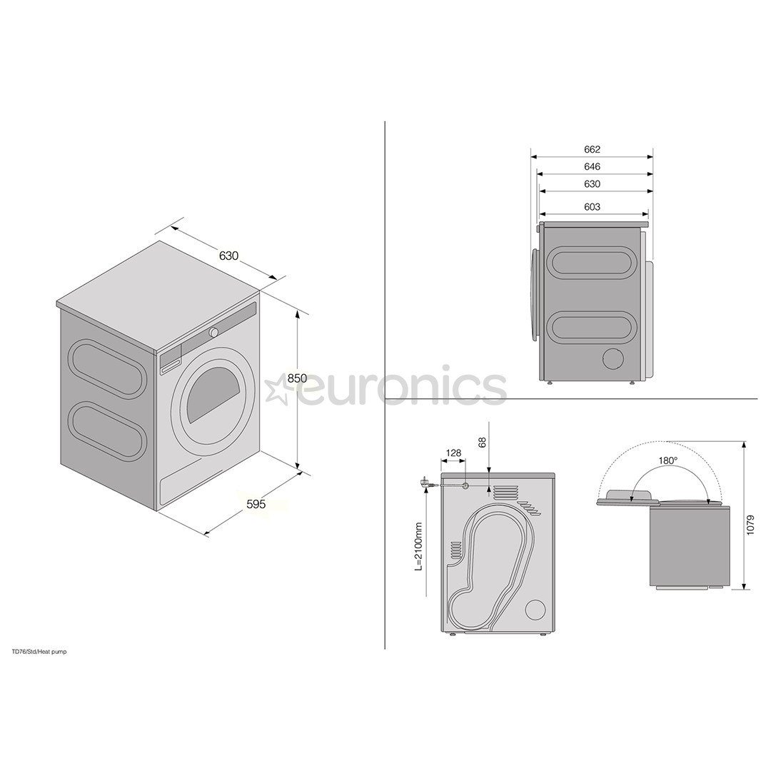 Asko, 8 kg, depth 63 cm - Clothes dryer