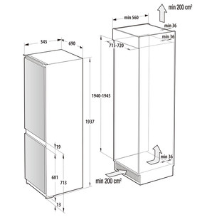 Hisense, No Frost, 377 L, height 194 cm - Built-in refrigerator