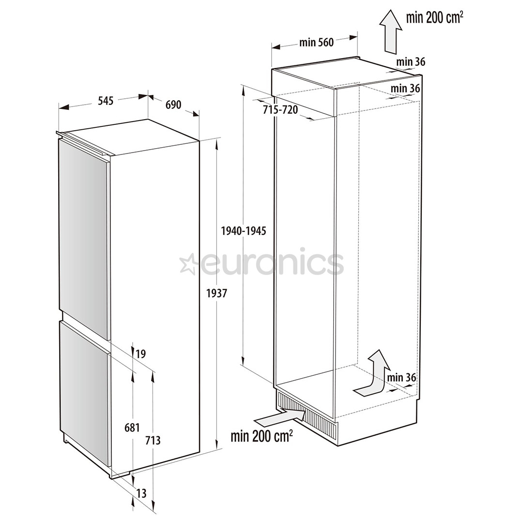 Hisense, No Frost, 377 L, height 194 cm - Built-in refrigerator