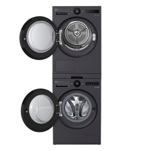 LG, black - Stacking kit with slide-out shelf
