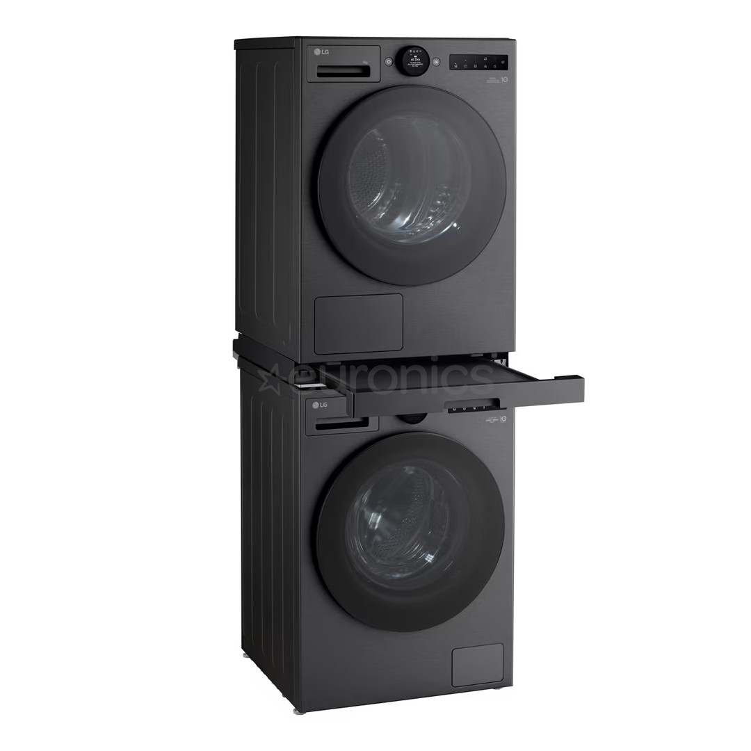 LG, black - Stacking kit with slide-out shelf