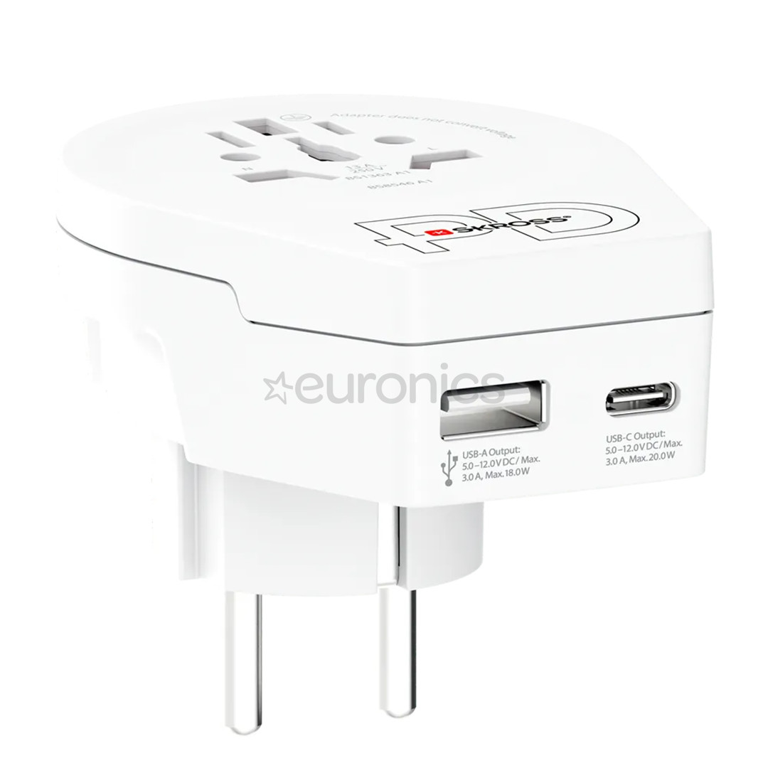 Skross World to Europe, USB-A, USB-C, balta - Ceļojuma adapteris