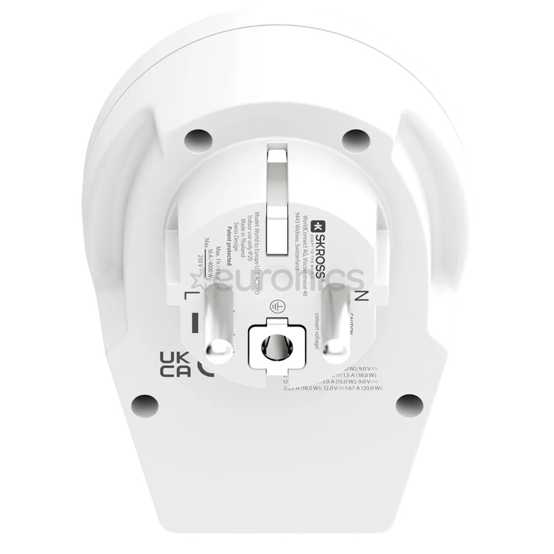 Skross World to Europe, USB-A, USB-C, balta - Ceļojuma adapteris