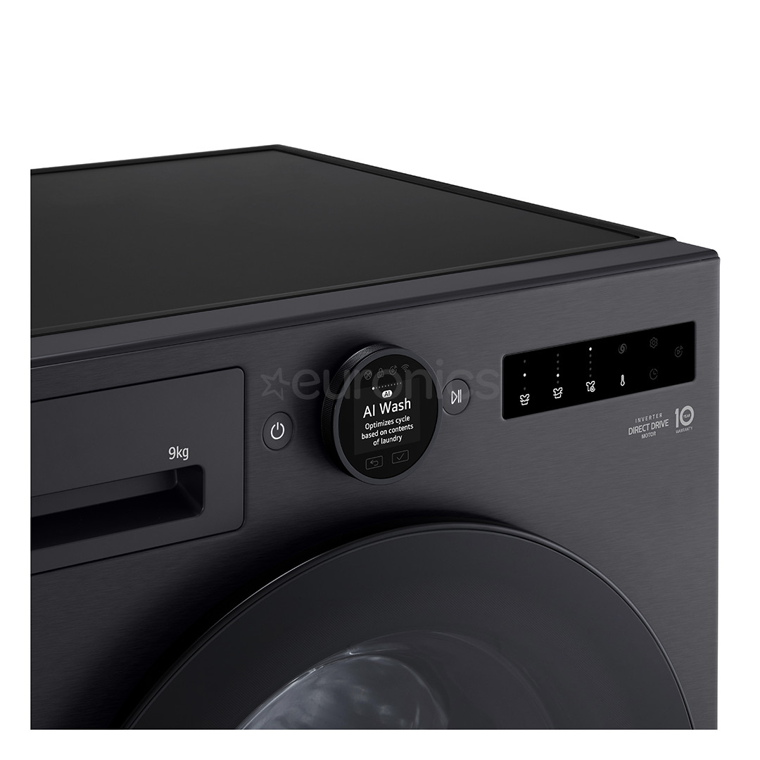 LG, 9 кг, глубина 47,5 см, 1200 об/мин, черный - Стиральная машина с передней загрузкой