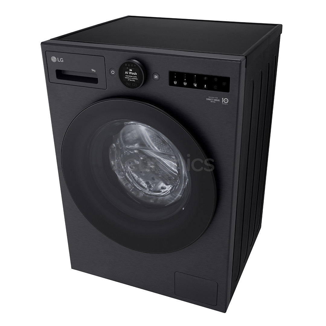 LG, 9 кг, глубина 47,5 см, 1200 об/мин, черный - Стиральная машина с передней загрузкой