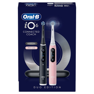 Braun Oral-B iO6 Duo Pack, melna/rozā - Elektrisko zobu birstu komplekts