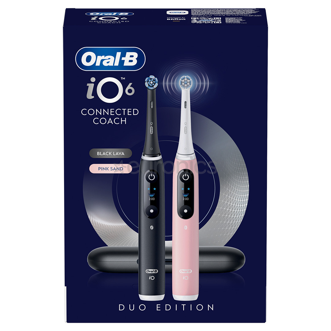 Braun Oral-B iO6 Duo Pack, melna/rozā - Elektrisko zobu birstu komplekts