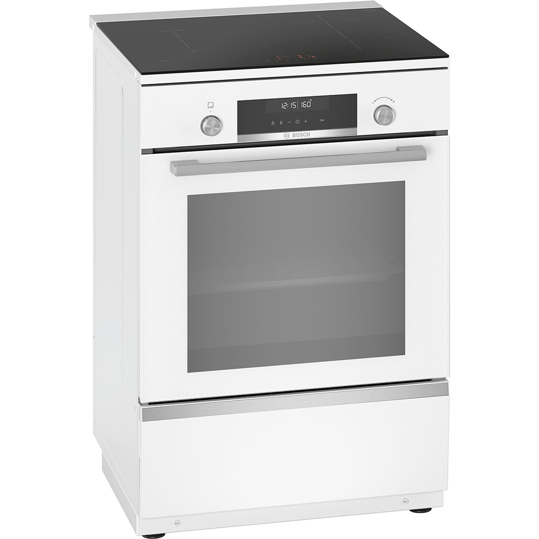 Bosch, Series 6, 63 L, pirolītiskā tīrīšana, platums 60 cm, balta - Elektriskā plīts ar indukcijas virsmu