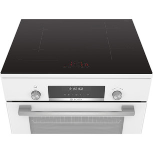 Bosch, Series 6, 63 L, pirolītiskā tīrīšana, platums 60 cm, balta - Elektriskā plīts ar indukcijas virsmu