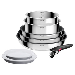 Tefal Ingenio Cook Eat, 8 priekšmeti, nerūsējošā tērauda - Katlu un pannu komplekts ar vākiem + noņemams rokturis L881S804