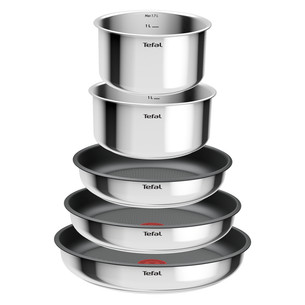 Tefal Ingenio Cook Eat, 8 priekšmeti, nerūsējošā tērauda - Katlu un pannu komplekts ar vākiem + noņemams rokturis