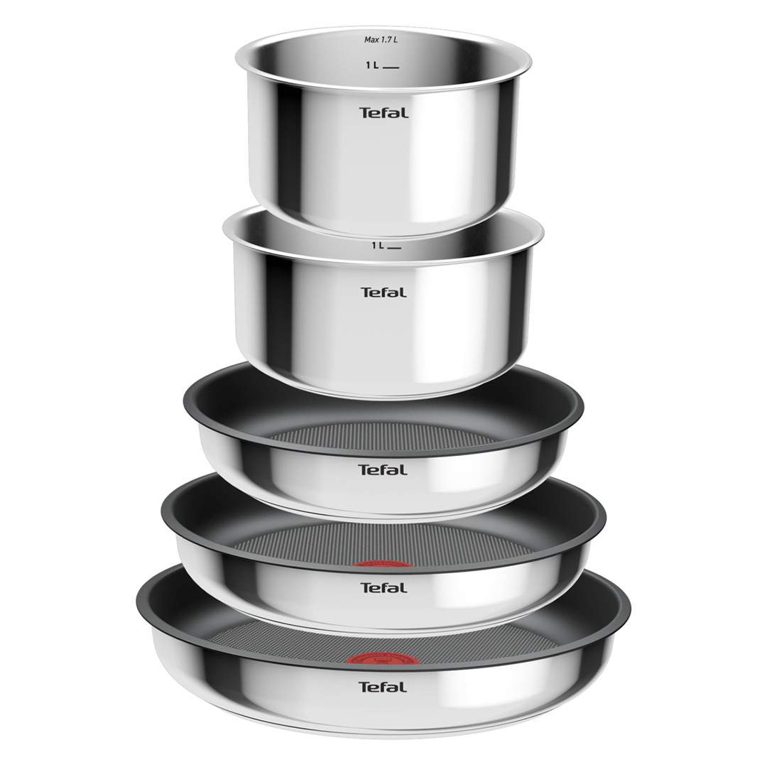 Tefal Ingenio Cook Eat, 8 priekšmeti, nerūsējošā tērauda - Katlu un pannu komplekts ar vākiem + noņemams rokturis