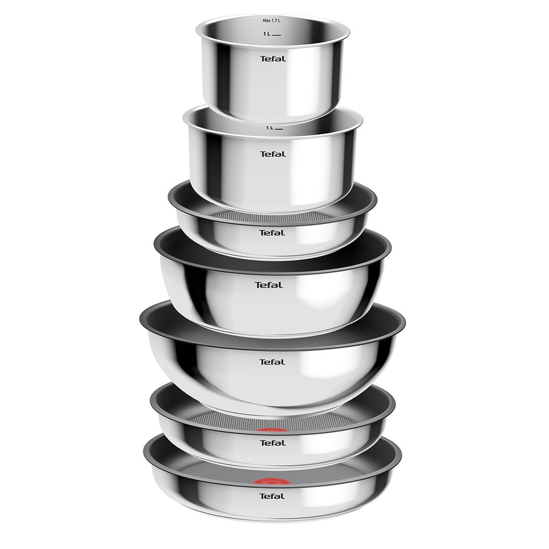 Tefal Ingenio Cook Eat, 15 priekšmeti, nerūsējošā tērauda - Katlu un pannu komplekts ar vākiem + noņemams rokturis
