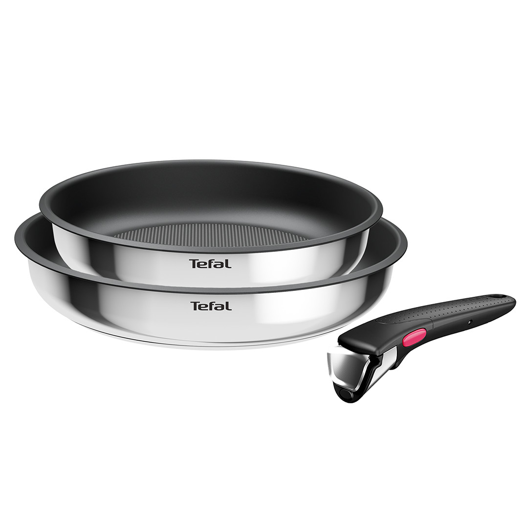 Tefal Ingenio Cook Eat, 3 priekšmeti, nerūsējošā tērauda - Pannu komplekts + noņemams rokturis