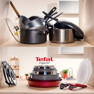Tefal Ingenio Cook Eat, 3 priekšmeti, nerūsējošā tērauda - Pannu komplekts + noņemams rokturis