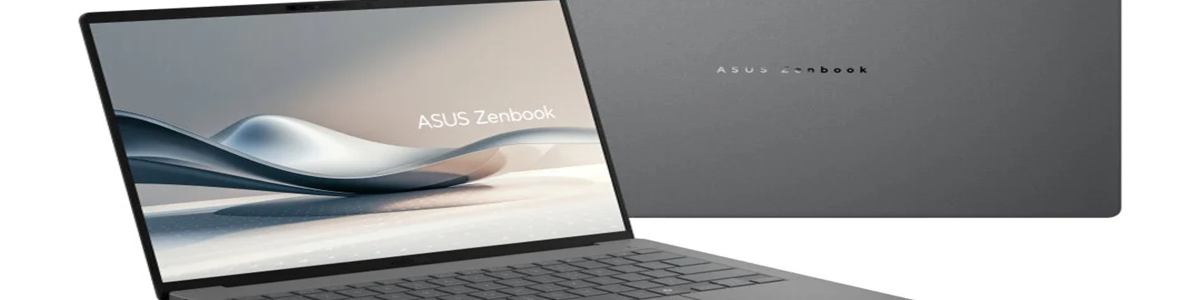 Asus Zenbook A14 OLED portatīvais dators uz balta fona
